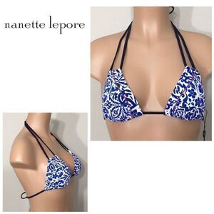Nanette Lepore blue and white bikini top. NWT